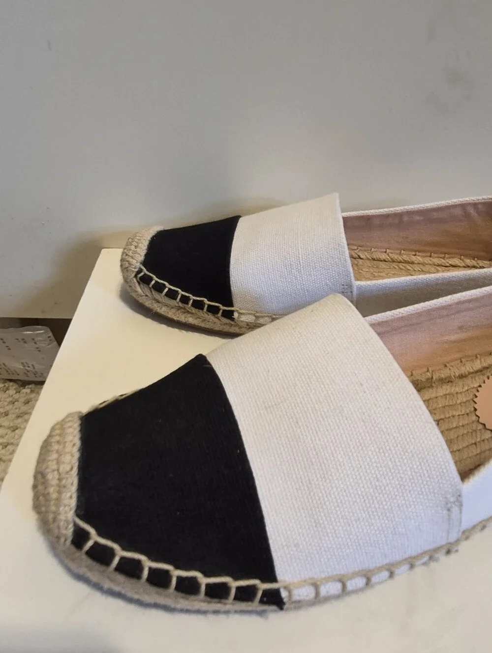 New J.Crew Navy White Canvas Colorblock Espadrilles Loafers Sz. 7.5 Ret $120